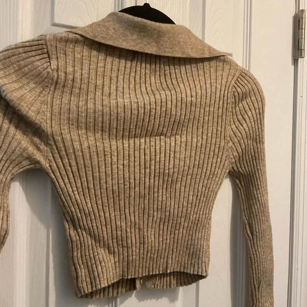 Tan Ribbed Women's Sweater - Picture 3 of 4